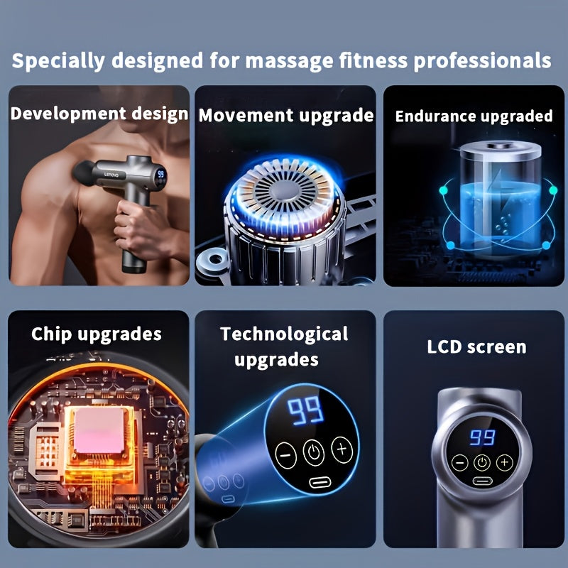 Massage Gun - Quiet Percussion, 8 Heads, USB Rechargeable, Ideal for Back, Legs & Buttocks
