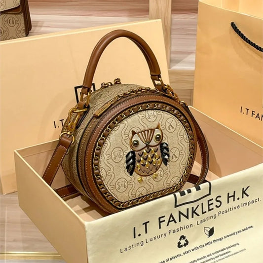 New Design Women Handbag High Quality Small Round Leather Shoulder Bag