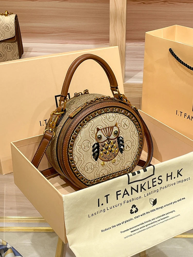New Design Women Handbag High Quality Small Round Leather Shoulder Bag