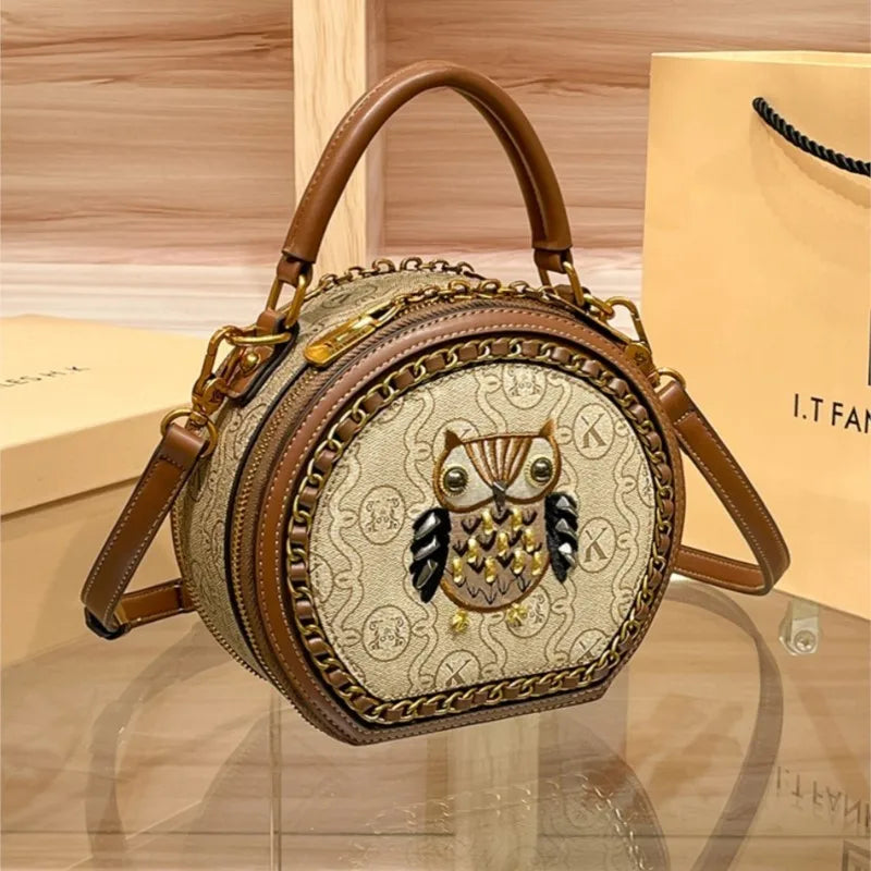 New Design Women Handbag High Quality Small Round Leather Shoulder Bag