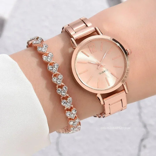 Women's quartz watch with shiny bracelet
