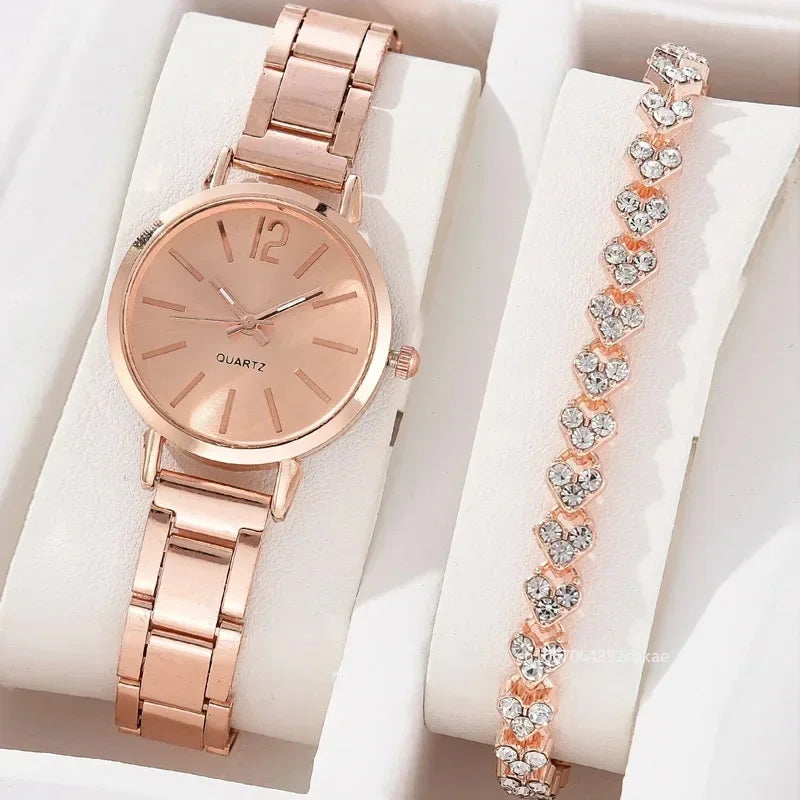 Women's quartz watch with shiny bracelet