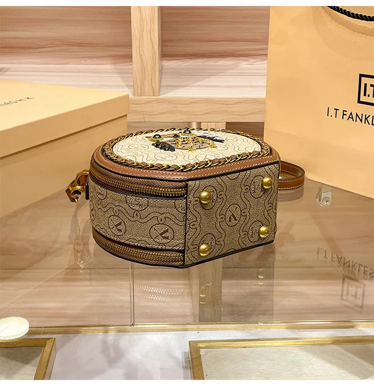 New Design Women Handbag High Quality Small Round Leather Shoulder Bag