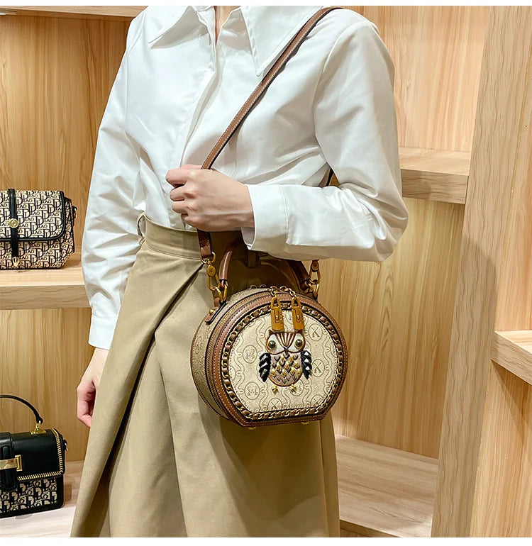 New Design Women Handbag High Quality Small Round Leather Shoulder Bag