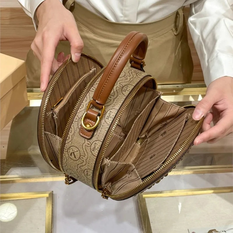 New Design Women Handbag High Quality Small Round Leather Shoulder Bag