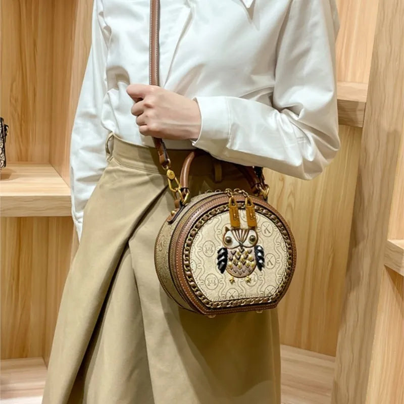 New Design Women Handbag High Quality Small Round Leather Shoulder Bag