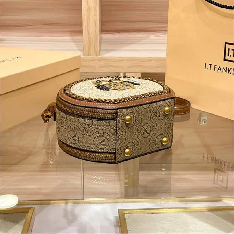 New Design Women Handbag High Quality Small Round Leather Shoulder Bag