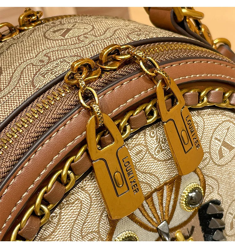 New Design Women Handbag High Quality Small Round Leather Shoulder Bag