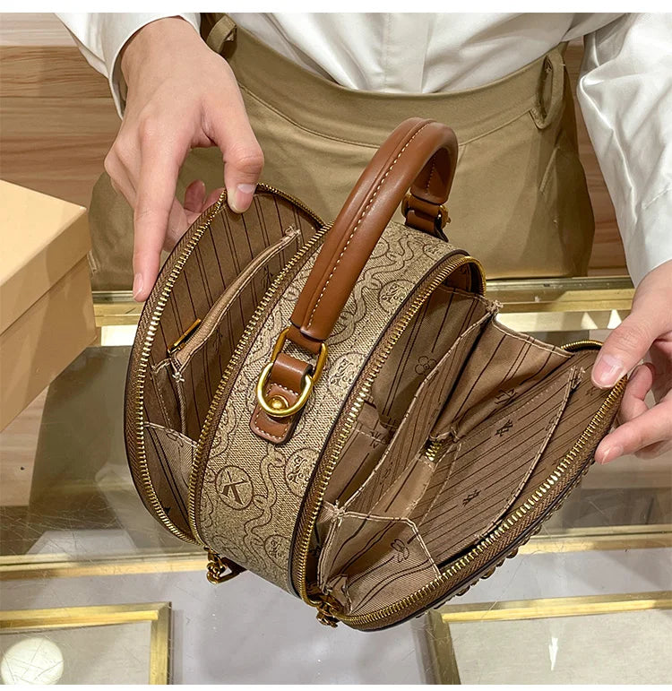 New Design Women Handbag High Quality Small Round Leather Shoulder Bag